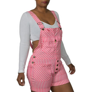Vintage Mr Fly Bib Overalls Pink Stripe Button Denim Shortalls Shorts Cuffed XS